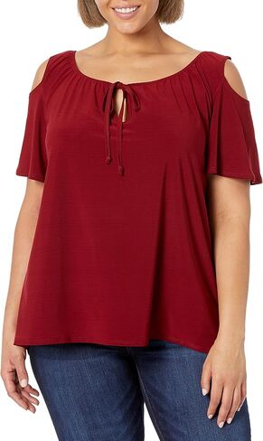 Star Vixen Women's Plus-Size Short-Sleeve Cold-Shoulder Peasant Top, Burgundy, 2X in Saudi Arabia