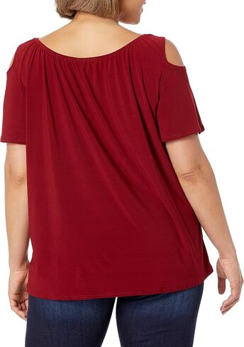 Star Vixen Women's Plus-Size Short-Sleeve Cold-Shoulder Peasant Top, Burgundy, 2X in Saudi Arabia
