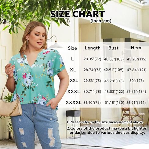 بلوزات نسائية صيفية بمقاسات كبيرة من Bulotus ورقبة على شكل V وأكمام قصيرة كاجوال وفضفاضة مقاس L-4XL in Kuwait