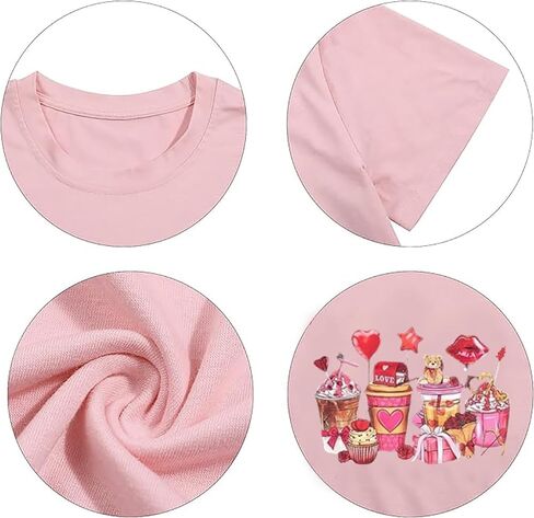 عيد الحب قميص المرأة لطيف الدب الحب القلب طباعة تي شيرت القهوة نمط قصيرة الأكمام عطلة عادية المحملة الأعلى in Kuwait