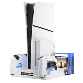 محطة تبريد ملحقات رفيعة SWCTIM PS5 لوحدة تحكم PS5 Slim وPS5، محطة شحن لوحدة تحكم PS5، مروحة تبريد 3 مستويات مع ضوء مؤشر الشحن، تخزين 8 أقراص مضغوطة للألعاب in Kuwait
