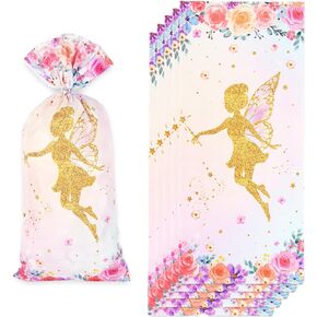Whaline 160Pcs Princess Cellophane Treat Bags with 200Pcs Twist Tie Floral Fairy Party Favor Bags Pink Butterfly Girl Plastic Candy Bags Cookie Bags for Princess Birthday Party Supplies