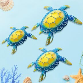 Kggetr Metal Sea Turtle Wall Art Decor,Set of 3 Beach Ocean Themed Hanging Decoration for Bathroom Pool Yard Garden Living Room Bedroom,Idea Gift for Family Friends