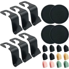 findTop 22 pcs Car Accessories Set, 6 pcs Car Purse Hook, 12 Pieces of Car Mini Hook, 4 Pieces Car Coasters, for Car Decoration, Item Storage, Handbag, Purse Hanging