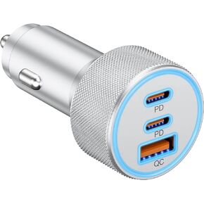 شاحن سيارة 67 واط 3 منافذ USB C، KENHAO مزدوج USB-C وUSB-A محول طاقة السيارة ولاعة السجائر شحن سريع لهاتف iPhone 15/14/13/12/11/Pro Max، iPad، Samsung Galaxy S24/S23/S22/ S21، بيكسل، هاتف أندرويد in Kuwait