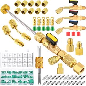 323 Pcs R410a Valve Core Remover Installer Tool Valve Core and Remover with Brass Adapter, Valve Cores, Valve, Thimbles, Brass Nuts, Sealing Washer for Air Conditioning System