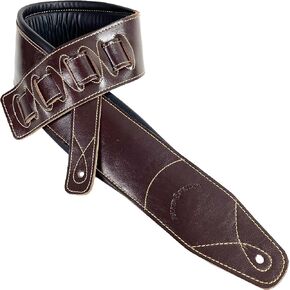 Walker & Williams B4B-BRN-XL Extra Long 4" Wide Premium Grain Leather Padded Guitar or Bass Strap Up To 58"