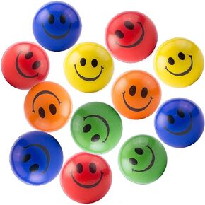 Neon Colored Smile Funny Face Stress Ball - Happy Smile Face Squishies Toys Stress Balls Bulk Pack of 12 Relaxable 2.5" Stress Relief Smile Squeeze Balls Fun Toys