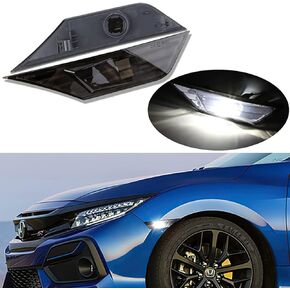 2pcs JDM Turn Signal Lights Smoked Lens White Full LED Bulb Front Side Marker Light Compatible With 2016-2021 10th Gen Honda Civic Sedan Coupe Hatchback, Replace OEM Sidemarker Lamps