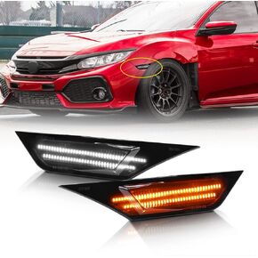 2pcs JDM Turn Signal Lights Smoked Lens White Full LED Bulb Front Side Marker Light Compatible With 2016-2021 10th Gen Honda Civic Sedan Coupe Hatchback, Replace OEM Sidemarker Lamps