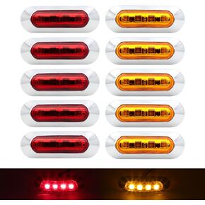 TMH 10 pcs 3.6 Inch submersible 4 LED Amber Lens Light Side Led Marker 10-30v DC, Truck Trailer marker lights, Marker light amber, Rear side marker light, Boat Cab RV
