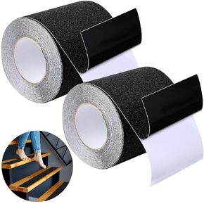 2 Pack 6 in x 49 ft Anti Slip Tape Non Skid Tape Grip Tape Waterproof Friction Tape 80 Grit Safety Traction Tape Oil Resistant Non Skid Roll for Outdoor Steps Indoor Treads Ramps Staircases