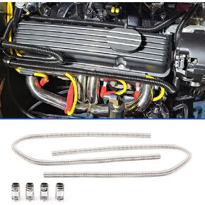 24" Radiator Hose Stainless Steel Flexible Coolant Hose Kit Universal Water Hoses Adapter With 2Pcs Chrome Caps (Black)
