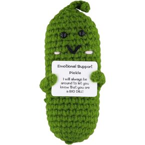 Emotional Support Pickled Cucumber, 4.72in Handmade Crochet Pickle Doll with Encouraging Card Inspirational Knitted Potato Positive Cucumber Toy Cheer up Gifts for Friends Home Decorations