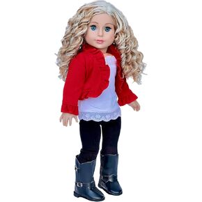 - Uptown Girl - 4 Piece Outfit - Red Ruffled Jacket, White Tank Top, Black Leggings and Boots - Clothes Fits 18 Inch Doll (Doll Not Included)