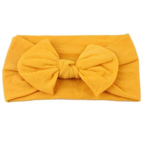 AKOAK 1 Pack Solid Color Skin-friendly Baby Headband Elastic Soft Nylon Headband Cute Baby Bow Headband (Yellow)