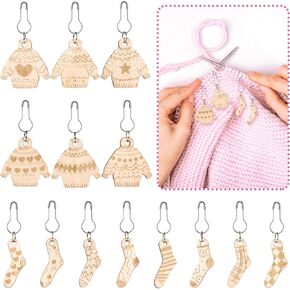 TXIN 14 Pieces Stitch Markers for Knitting and Crocheting, Wooden Crochet Stitch Marker Charms Removable Locking Stitch Markers with Bulb Safety Pins for DIY Handmade Weaving Sewing Tools Accessories in Kuwait