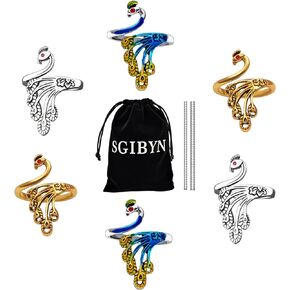 sgibyn 6 حزمة قابل للتعديل حلقة التوتر الغزل الكروشيه للكروشيه، حلقة الكروشيه للإصبع، 6 حلقات الحياكة الكروشيه الطاووس فينيكس للتوتر