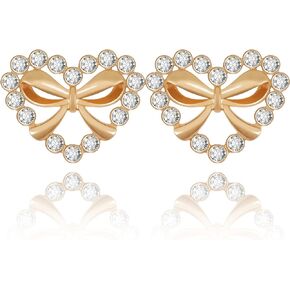 Sparkly Bow Earrings for Women, 14k Gold Plated Classic Ribbon Bow Stud Earrings, Cute Bowknot Earrings, Fashion Valentine's Day Jewelry Gifts for Her