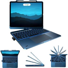 typecase Keyboard Case for iPad Air 13 2024, iPad Pro 12.9 (6th/5th/4th/3rd Gen), Trackpad, 360° Rotatable, Wireless Keyboard Cover, 11-Colors Backlit with Pencil Holder - Midnight Blue