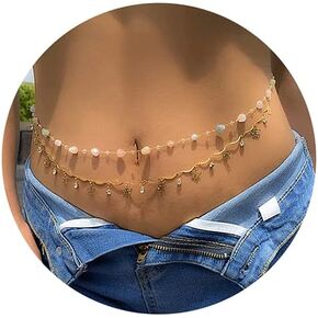 Butterfly Waist Beads Chain for Women Colorful Crystals Natural Gemstone Turquoise Gold Belly Chain African Bohemia Chips Stones Bikini Party Beach Beaded Body Jewelry Accessories for Women Girls