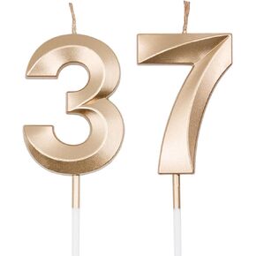 Champagne Gold 37th & 73rd Birthday Candles for Cakes, Number 37 73 Candle Cake Cupcake Topper for Birthday Anniversary Party Decoration