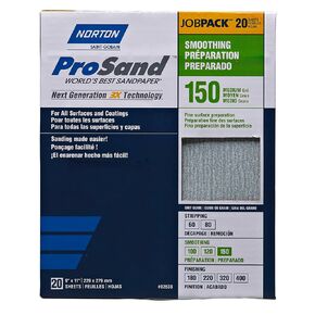 Norton 9" x 11", 3X Job Pack, 20 Sheets, 150 Grit Aluminum Oxide Sandpaper