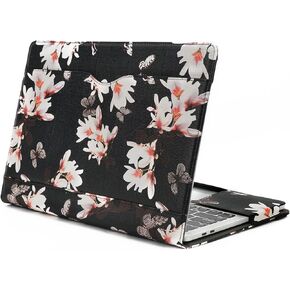 TYTX متوافق مع حقيبة MacBook Pro الجلدية مقاس 13 بوصة 2016-2022 (A1989 A1706 A1708 A2159 A2289 A2251 A2338 M1 M2) غطاء حماية قابل للطي لجهاز الكمبيوتر المحمول (MacBook Pro 13 الجديد، زهرة سوداء) in Kuwait