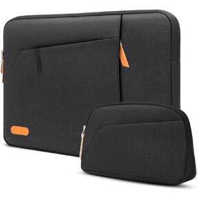 MOSISO Laptop Sleeve Compatible with MacBook Air/Pro, 13-13.3 inch Notebook,Compatible with MacBook Pro 14 inch 2023-2021 M2 M1,Polyester Bag with Bevel Horizontal&Vertical Pocket&Small Arc Case,Black