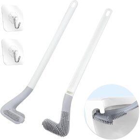 Homgaty Golf Toilet Brush, Long Handle Golf Brush Head Toilet Brush, Flexible Bendable Silicone Golf Toilet Bowl Cleaner Brush, Toilet Brushes for Bathroom 360 No Dead Ends Wall Mounted (2)