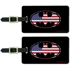 Batman USA American Flag Shield Logo Luggage ID Tags Carry-On Cards - Set of 2