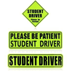 3pcs Student Driver Magnets, Please Be Patient Student Driver Sticker Reflective Bumper Stickers New Student Driver Magnetic Sign Road Safety Sign for Car (Green)