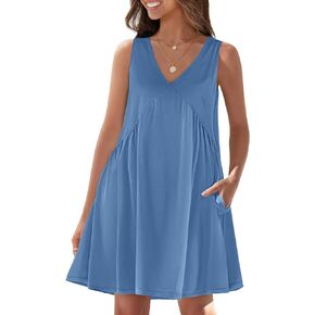 MEROKEETY Women's Summer 2024 Sleeveless Mini Dress V Neck Ruffle Casual Loose Flowy Beach Sundress