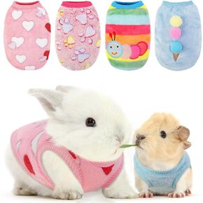 4 Pack Guinea Pig Clothes Rabbit Warm Vest Flannel Fleece Pet Costume T-Shirt for Small Animal Kitten Ferret Chihuahua Puppy