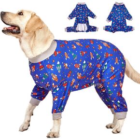 LovinPet Large Dog Pajamas, Navy Rocket and Spaceship Print, Lightweight Stretchy Knit Big Dog Pullover Shirt, Large Breed Dog Jammies, Large Dog Onesie, Pet PJ's Jumpsuit/Large Dog Jamammies/XXL
