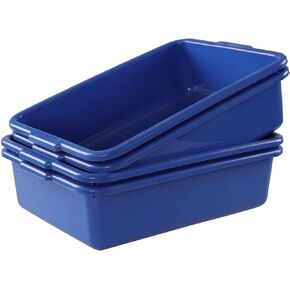13 L Commercial Bus Tubs Box, 4 Packs Plastic Dishpan Wash Basin, Blue