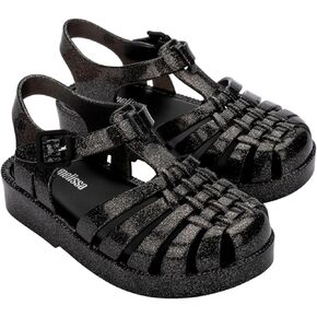 Mini Melissa Girls Possession Shiny BB (Toddler) Fisherman Sandal, Glitter Black, 9