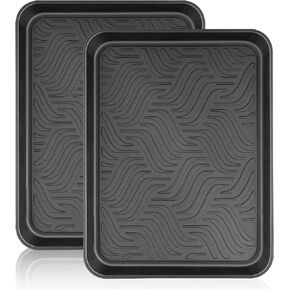 Boot Tray for Floor Protection,2 Pack Black Shoe Mat Trays,Boot Drying Mat,Dirt Rug, Dog Water Mat,Garden Garage-Indoor Outdoor (16.7x12.8in)