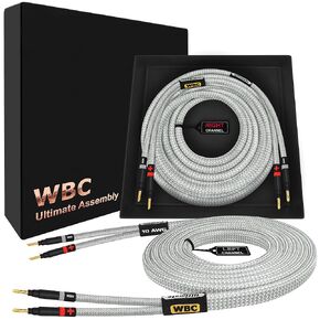 WORLDS BEST CABLES 8 Foot Ultimate - 10 AWG - Ultra-Pure OFC - Premium Audiophile HiFi Speaker Cable Pair with Eminence Gold Banana Plugs & Silver Tweed Jacket