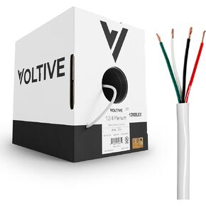 Voltive 12/4 Plenum Speaker Wire - 12 AWG/Gauge 4 Conductor - UL Listed Plenum Rated (CL2P/CL3P/CMP) - Oxygen-Free Copper (OFC) - 250 Foot Bulk Cable Pull Box - White