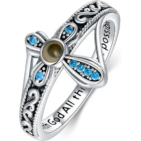 AOBOCO Cross Ring with Mustard Seed 925 Sterling Silver With God All Things Are Possible Band Rings, Size 6-11