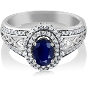 Gem Stone King 925 Sterling Silver Blue Sapphire Ring For Women (1.41 Cttw, Center Stone: 6X4MM, Gemstone Birthstone, Available In Size 5, 6, 7, 8, 9)