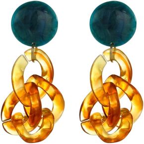 Women's Blue Amber Color Dangle Earrings Clip On Earrings Acrylic