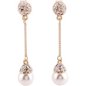 Grace Jun Bridal Gold Plated Full Rhinestone Long Drop Earrings and Clip on Earrings Without Piercing
