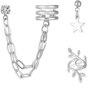 Leaf Ear Clip 3pcs Retro Star Leaves Ear Stud Alloy Tassel Leaf Ear Clip for Girls Fashionable Leaf Design Earrings Jewelry for Women