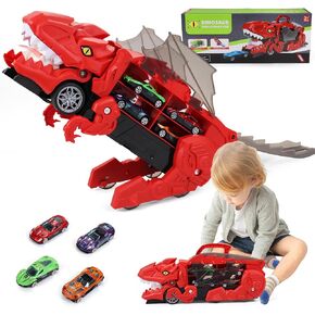 حاملة شاحنة نقل سيارات الديناصورات، مجموعة مسارات السيارات، شاحنة نقل الديناصورات، لعبة شاحنات الوحش للأطفال الصغار، تتحول إلى دينو، ألعاب الديناصورات للأطفال من سن 3 إلى 5 سنوات، ألعاب هدايا عيد الميلاد (أخضر) in Kuwait