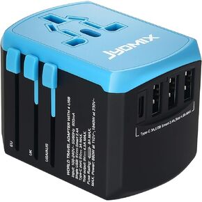 All in One Universal USB Travel Power Adapter with 3 USB Port and Type-C International Wall Charger Worldwide AC Power Plug 8 Pin AC Socket for Multi-Nation Travel UK, EU, AU, Asia