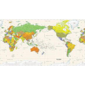 Pacific-Centered World Wall Map - 61" x 33.5" Laminated