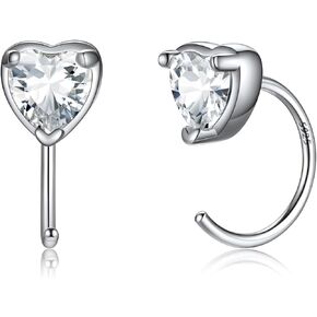 SILVERCUTE 925 Sterling Silver Half Hoop Earrings,Bar/Heart/Moon/Star/Ball/Butterfly/Cubic Zirconia Open Huggie Earrings,Tiny Minimalist Cartilage Earrings for Women