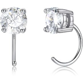 SILVERCUTE 925 Sterling Silver Half Hoop Earrings,Bar/Heart/Moon/Star/Ball/Butterfly/Cubic Zirconia Open Huggie Earrings,Tiny Minimalist Cartilage Earrings for Women